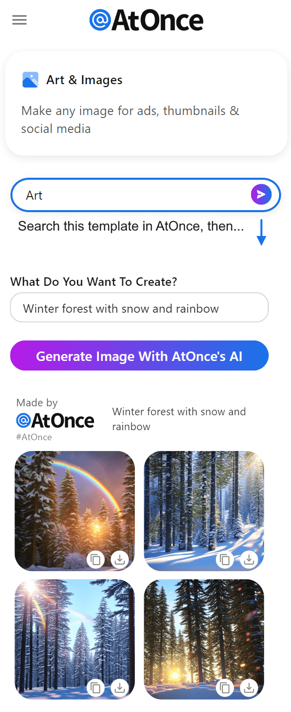 AtOnce AI art generator